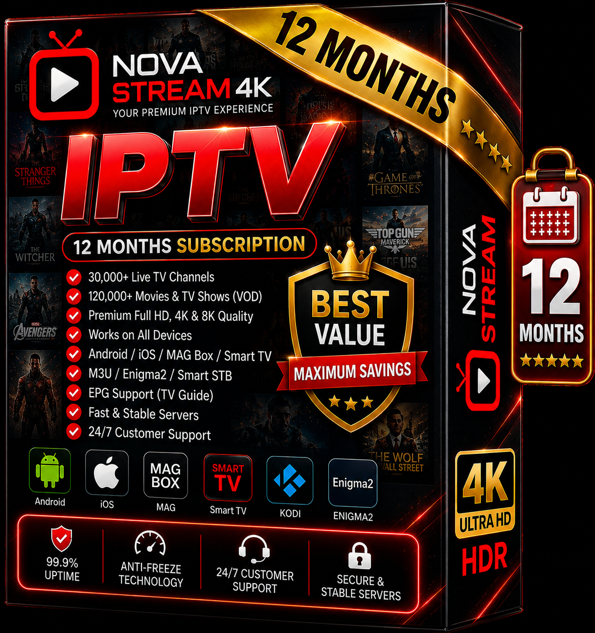 NovaStream4K 12 Month IPTV Subscription package